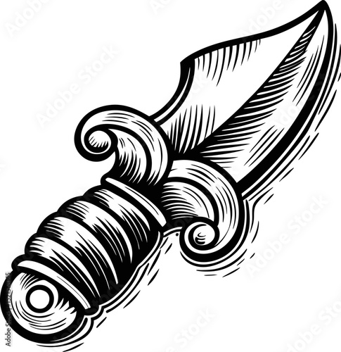 Ornate dagger illustration with intricate detailing and vintage