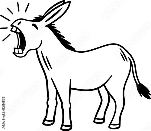 illustration of a donkey braying black and white drawing of a playful, expressive animal with open mouth