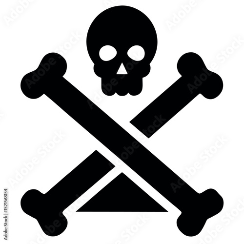 Skull and crossbones illustration in black and white, danger symbol concept