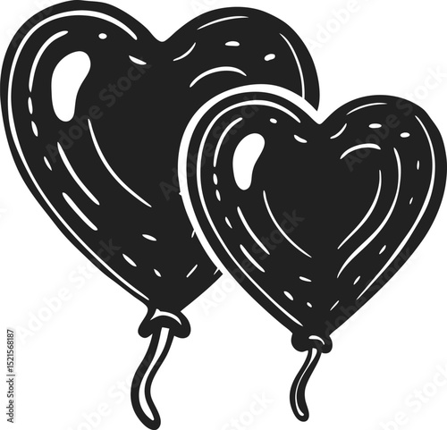 heart shaped balloons illustration floating simple black and white design love, celebration, and party theme