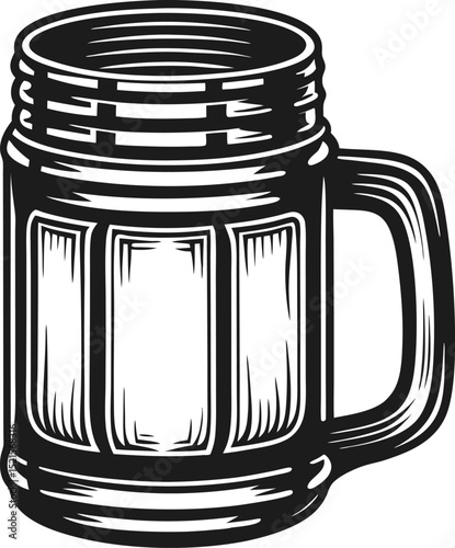 Vintage beer mug illustration with intricate woodcut design