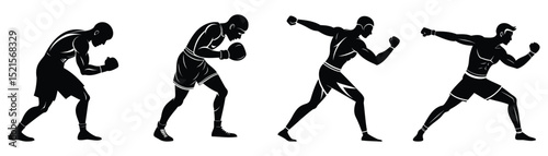 Boxing sequence silhouette set with dynamic punch action and combat sports movements