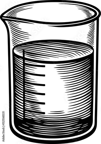 laboratory beaker with liquid, scientific experiment illustration chemistry and measurement concept