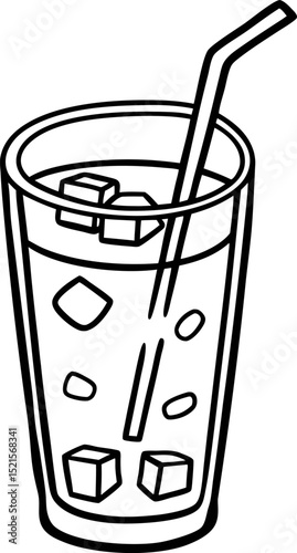 illustration of iced drink with straw and ice cubes simple line art of refreshing beverage in glass