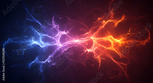 Abstract Energy Collision Fiery Red and Icy Blue Plasma Burst