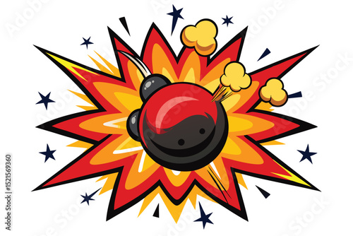Cartoon explosion with orange and yellow colors on a white background