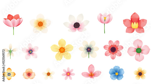 Watercolor floral elements – Manual composition, large set
