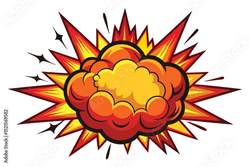 Cartoon explosion with orange and yellow colors on a white background