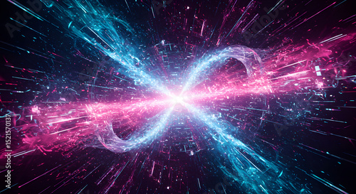 Abstract Infinity Symbol Pink and Blue Energy Flowing in Cosmic Space