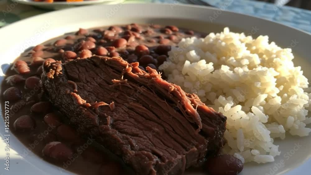 Hearty Meal: Rice, Beans, and Braised Meat