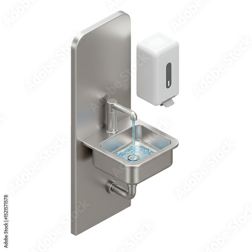 Isometric wall mounted hand washing station