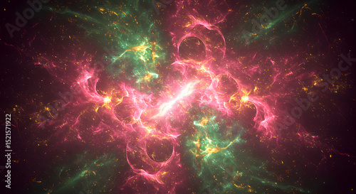 Abstract Cosmic Nebula Vibrant Pink and Green Energy Burst