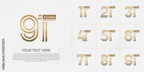 Anniversary logo type set with double line number. golden color can be use special moment