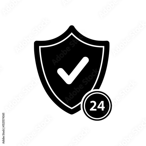 Black Solid Icon of 24-Hour Protection and Security