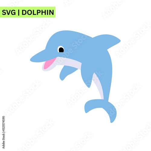 An adorable dolphin logo template showcasing a cheerful dolphin with a friendly expression, representing fun and innovation in a colorful vector style.