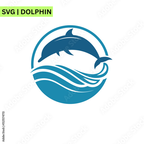 An adorable dolphin logo template showcasing a cheerful dolphin with a friendly expression, representing fun and innovation in a colorful vector style.