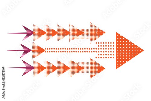 Arrows in formation pointing right with a dotted gradient effect