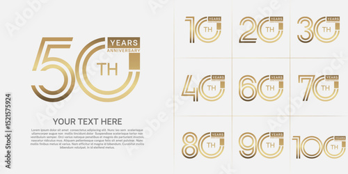 Anniversary logo type set with double line number. golden color can be use special moment