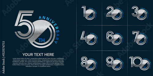 Anniversary logo type set with double line number. silver and blue color can be use special moment