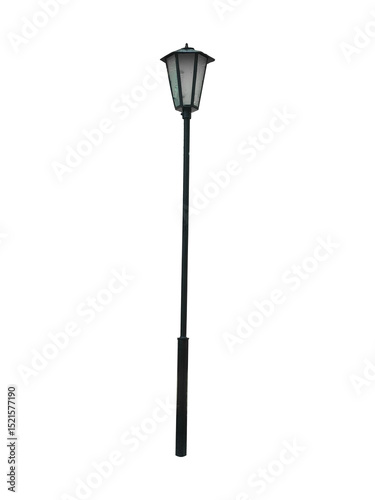 Bilde på lerret Vintage street lamp post with rectangular lantern head and slim black base is isolated