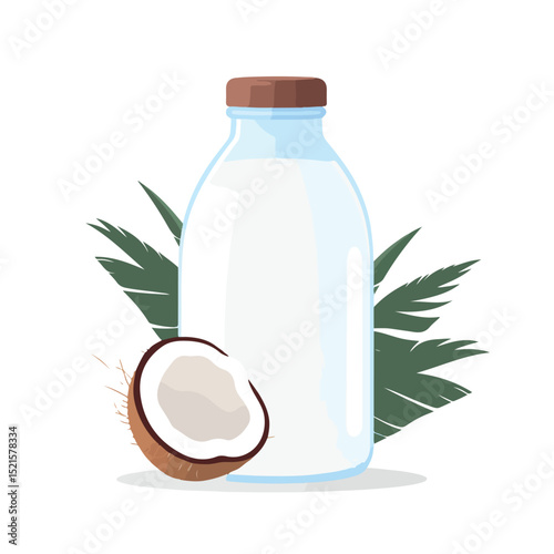 Premium Fresh Organic Coconut Milk Bottle Icon Isolated for Packaging Design