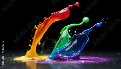 Vibrant rainbow paint splashing against a dark background