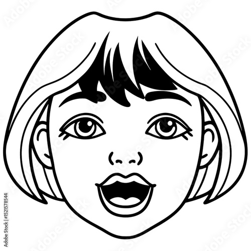 Vector cartoon illustration of a smiling girl's face with flowing hair