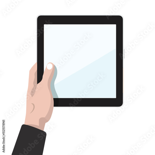 Modern technology concept with hands holding tablet touchscreen - vector illustration