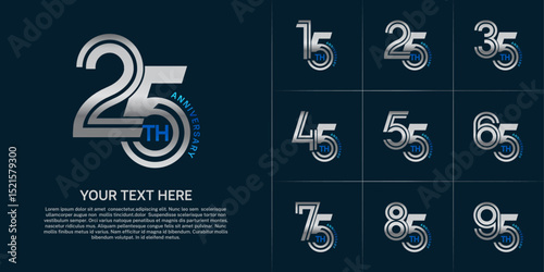 Anniversary logo type set with double line number. silver and blue color can be use special moment