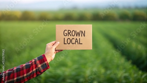 Fresh Organic Food at Local Farmstand Market Series, A hand in a flannel sleeve holds up a locally grown vegetable against a neutral background.