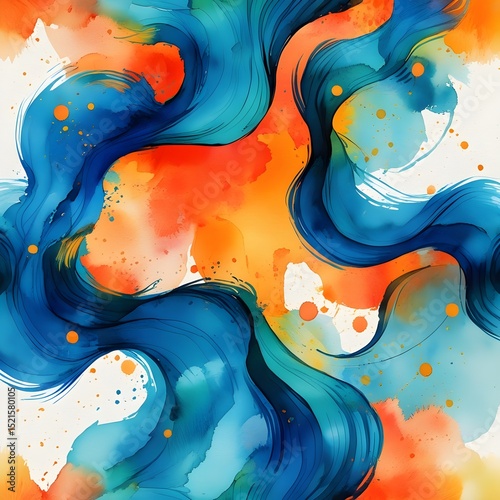 Vibrant Blue and Orange Fluid Abstract