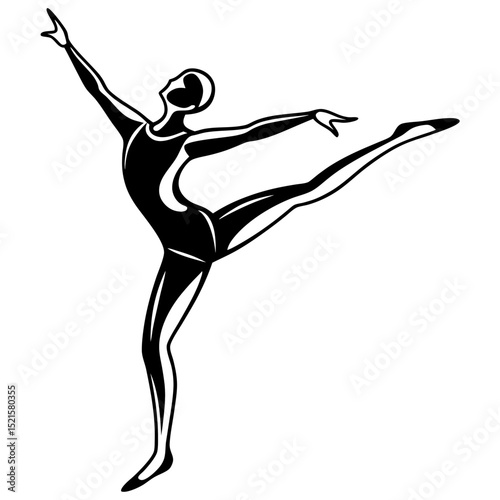Black vector silhouette of a graceful woman ballet dancer jumping with elegance