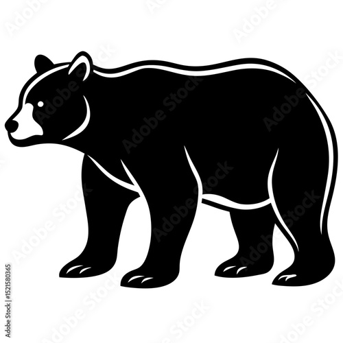 A vector illustration of a wild bear silhouette, a black grizzly predator symbol