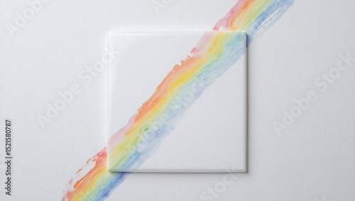 Abstract rainbow stripe on white block representing pride