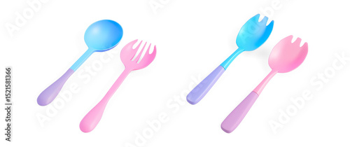 3D Elegant Cutlery Set with Gradient Lighting on a Transparent Background