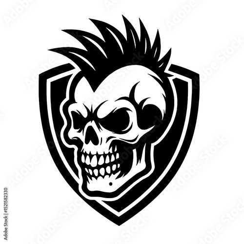 Punk Skull with Mohawk in Shield Vector Illustration