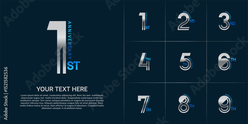 Anniversary logo type set with double line number. silver and blue color can be use special moment