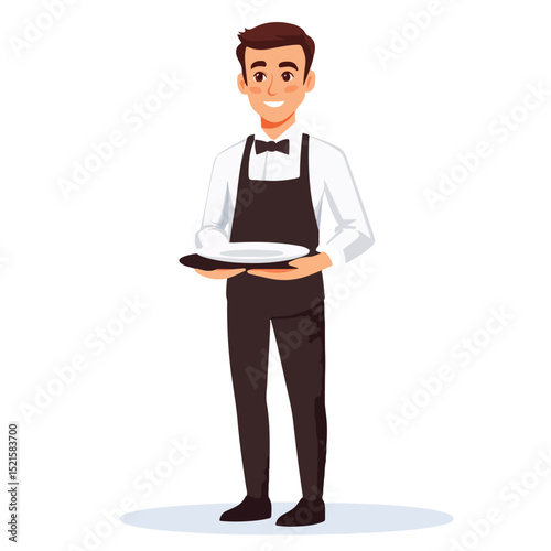 Elegant Professional Male Waiter in Uniform Vector Illustration for Hospitality Industry