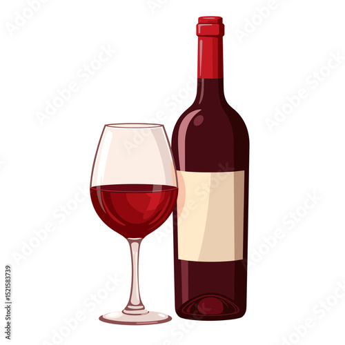 Red wine bottle and glass vector, isolated on transparent background, perfect for beverage presentations, menus, wine blogs