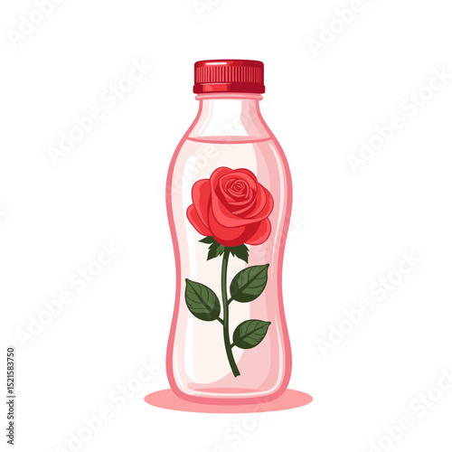 Rose water bottle vector, isolated on transparent background, ideal for wellness, aromatherapy applications
