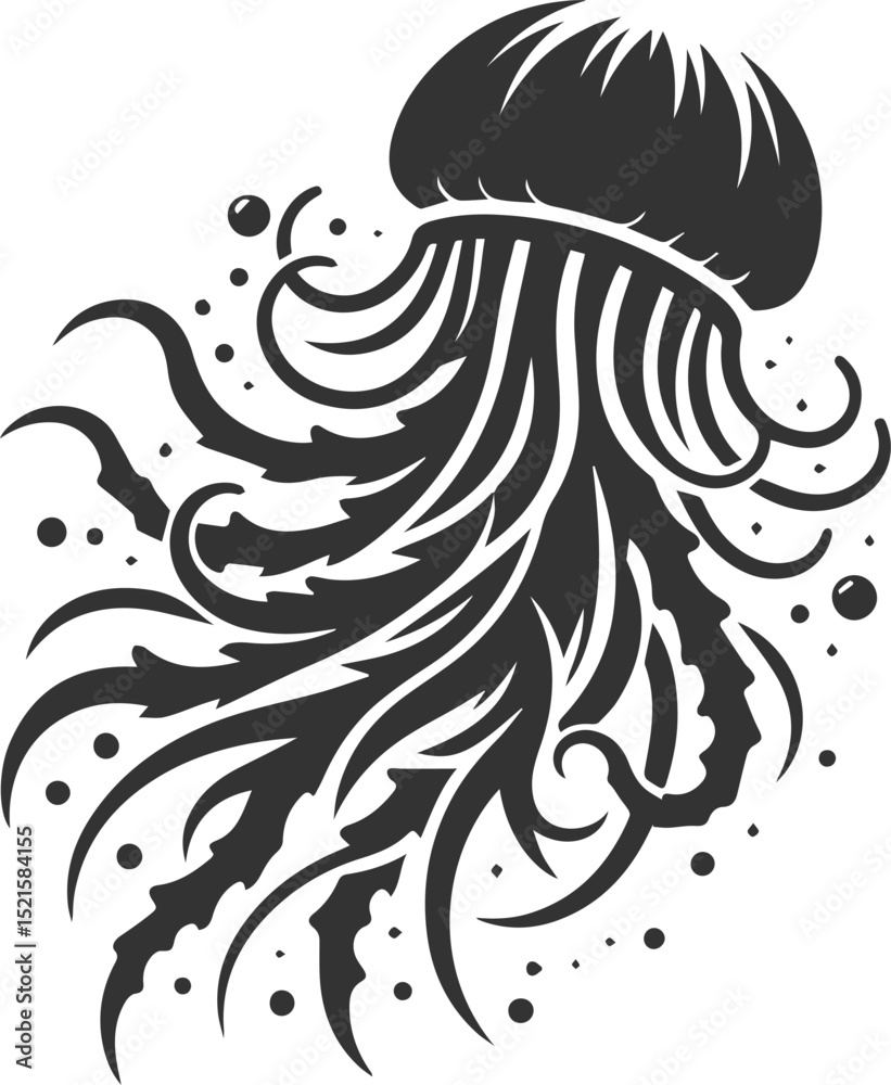 Naklejka premium Jellyfish silhouette vector underwater fish drawing