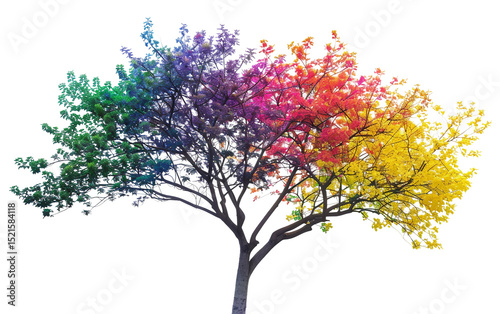 Rainbow Colored Tree with Vibrant Multicolored Leaves Representing Growth Isolated on Transparent Background