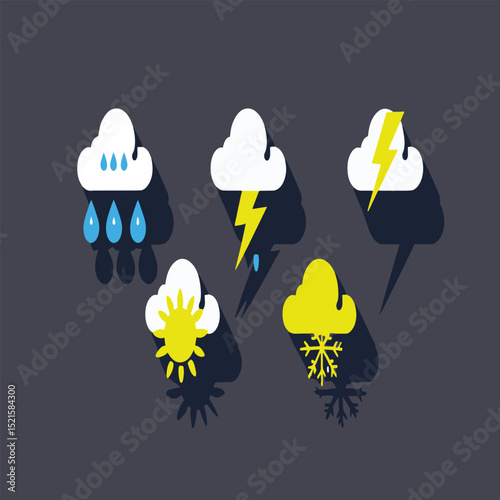 Flat Design Weather Condition Forecast Elements and Climate Change Icon Set