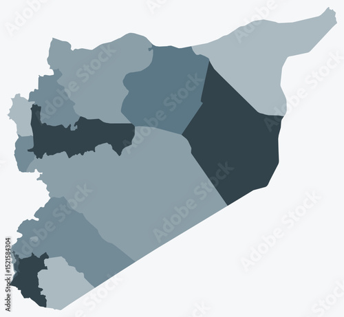 Map of Syria with regions. Just a simple country border map with region division. Blue grey color palette. Blank Syrian Arab Republic shape with administrative division. Vector illustration.