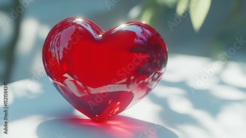 Red volumetric heart on a background of white snow. Valentine's Day. Mother's Day
