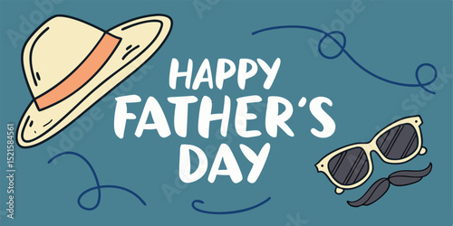 Celebrate Father's Day with this cheerful design featuring a hat sunglasses and mustache graphic perfect for cards banners and social media