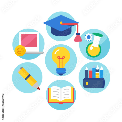 Education vector icons set: school, business, finance, and communication symbols for web and print design