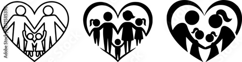 Heart-Shaped Family love Sign Vector – Friendly Reunion Logo Design Symbolizing Family Bond and Togetherness