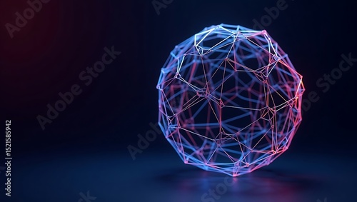Futuristic Wireframe Sphere in Neon Blue and Pink on Dark Background