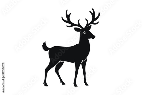 Reindeer animal black silhouette vector illustration on white background